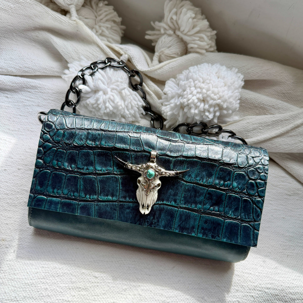 BAGUETTE - dark green croc - Longhorn