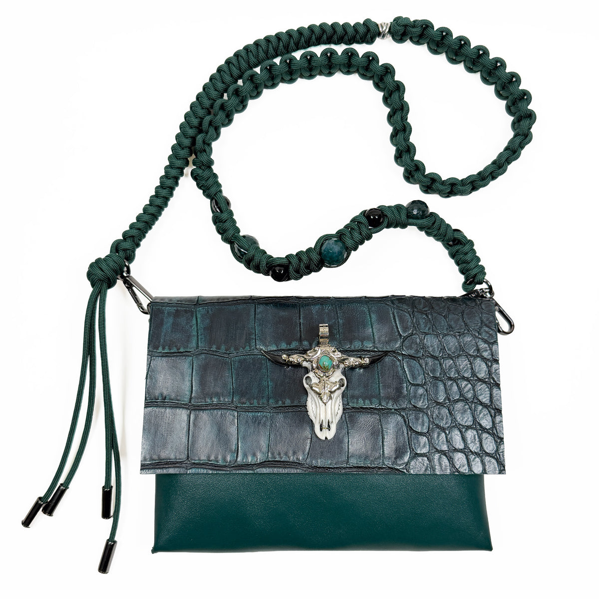 BAHAMA - dark green croc - Longhorn - knotted strap