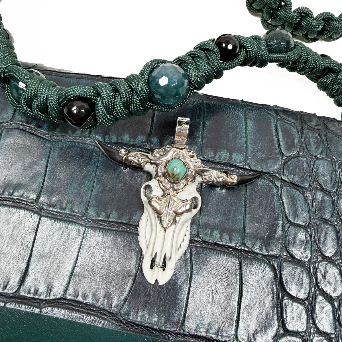 BAHAMA - dark green croc - Longhorn - knotted strap