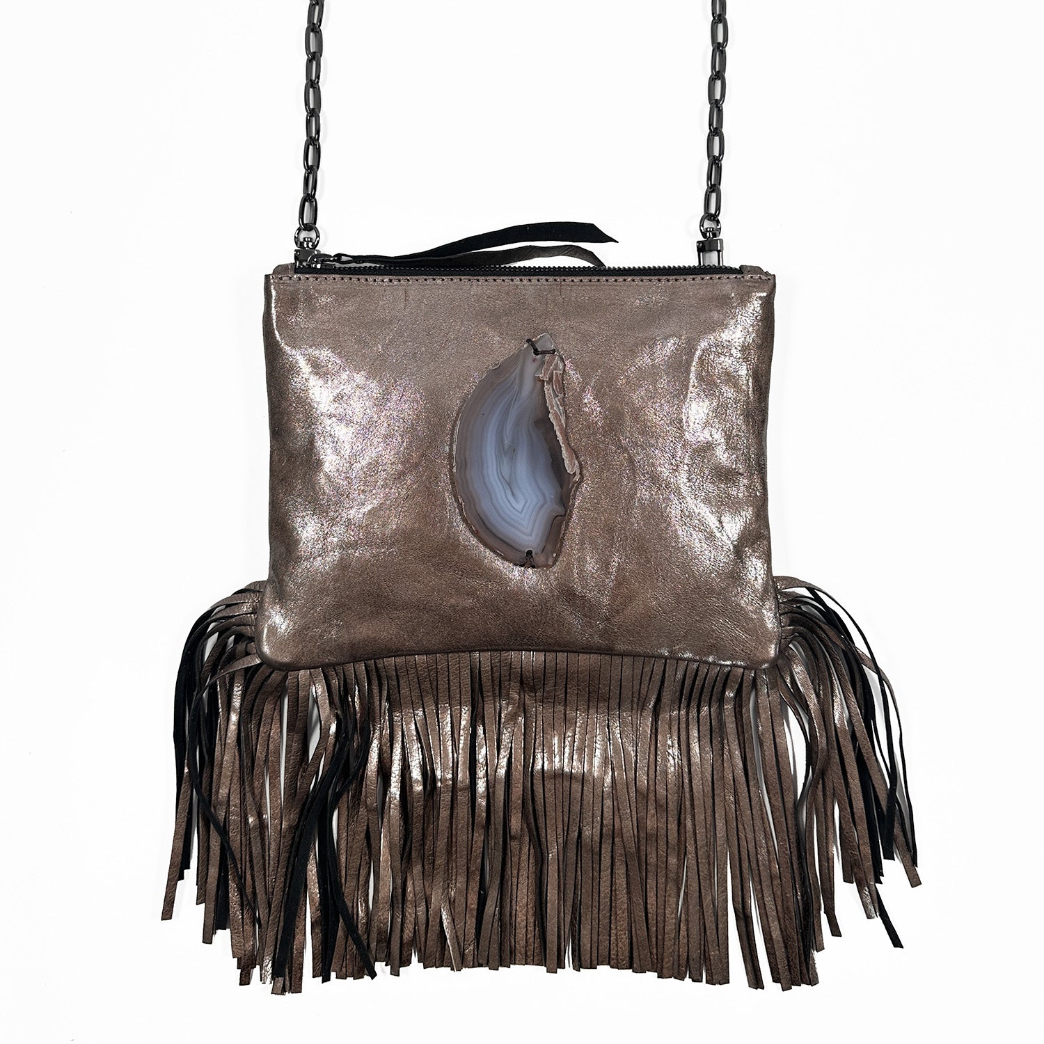 Fringe bag - metallic brown