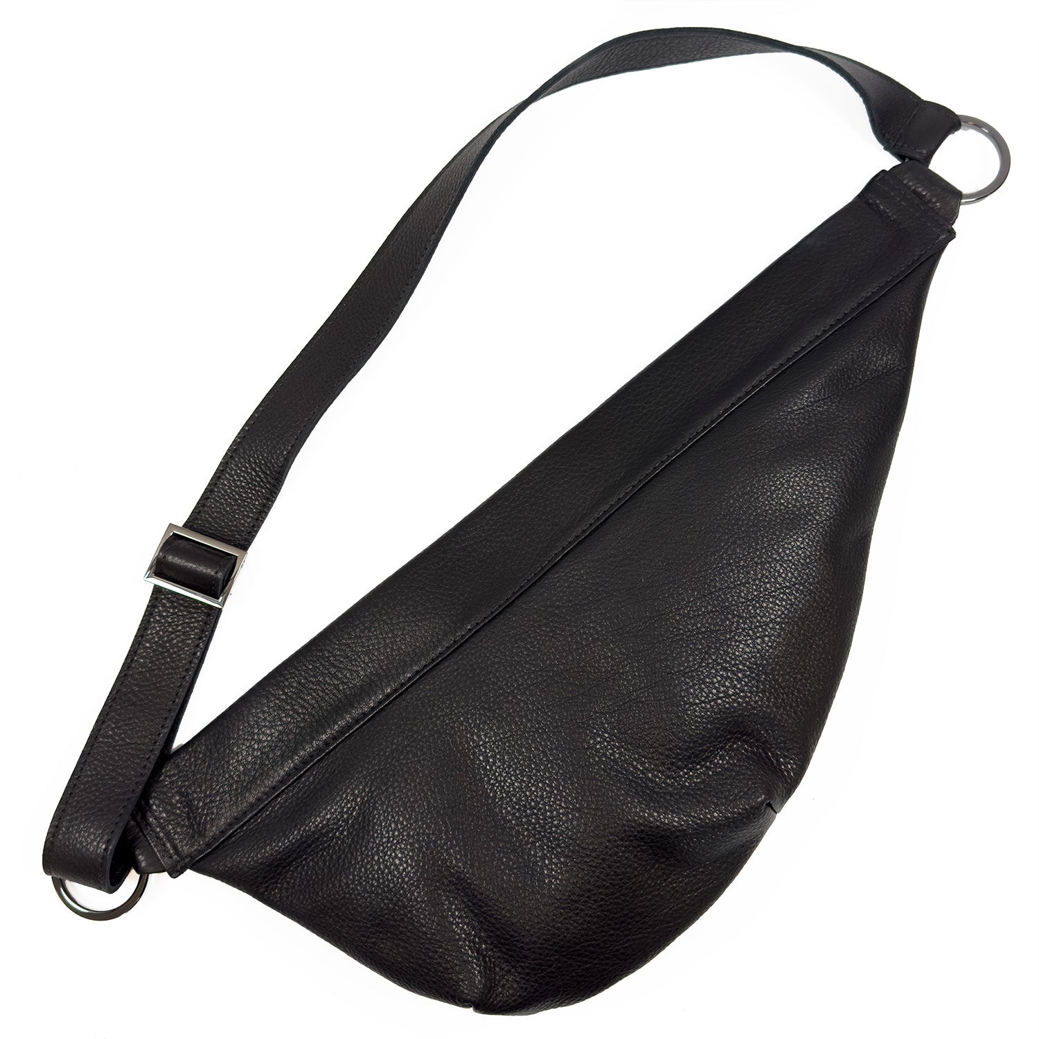 The Sienna - black by evokewomen is a leather crossbody featuring an adjustable strap and silver hardware, making it the ultimate stylish sling bag for any occasion.