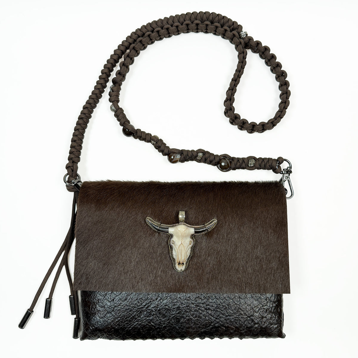 BAHAMA - dark brown snake & hair on - Longhorn - knotted strap