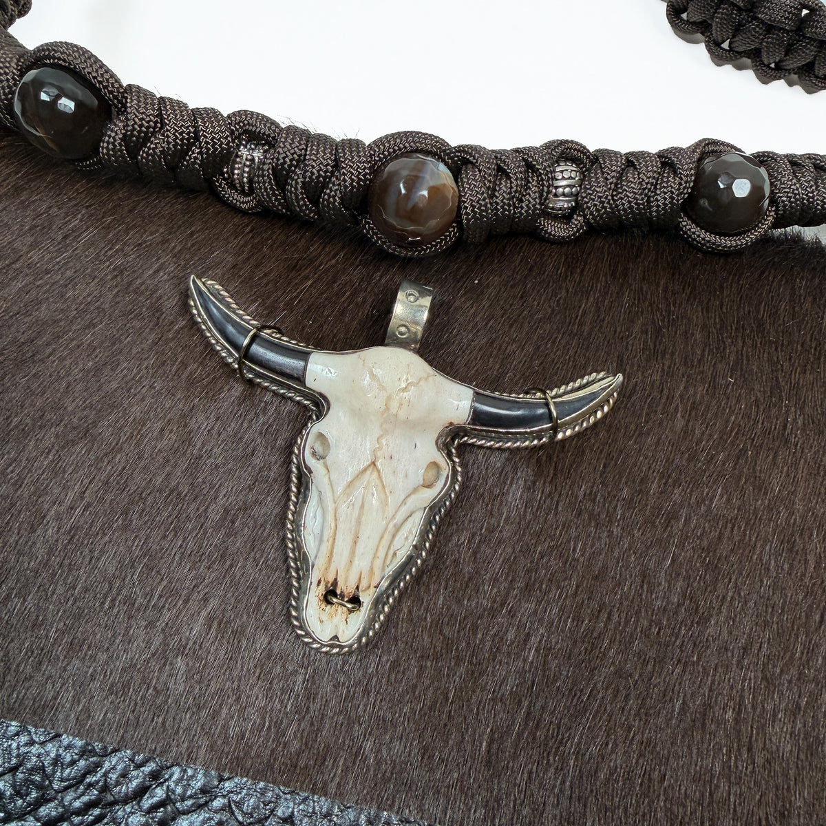 BAHAMA - dark brown snake & hair on - Longhorn - knotted strap
